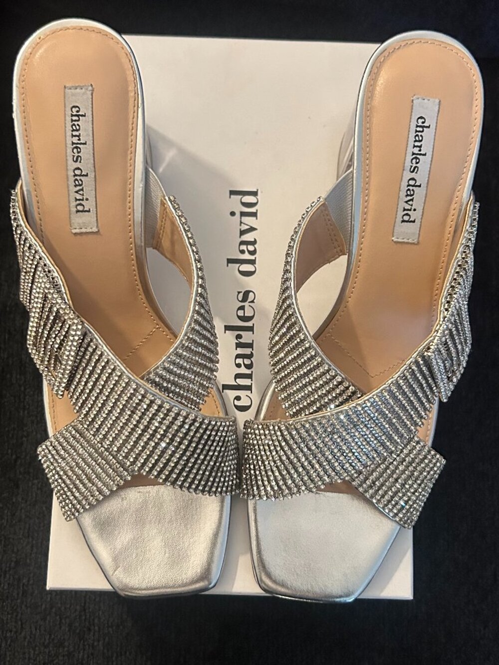 Women Charles David Silver Bling Metallic Sandal